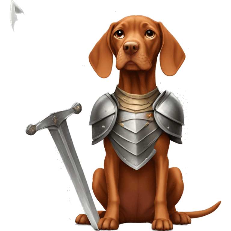 Vizsla wearing armor with sword  emoji