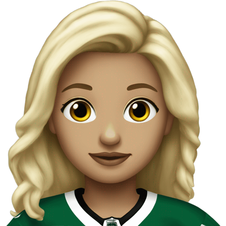 Blonde girl wearing Dallas Stars jersey emoji