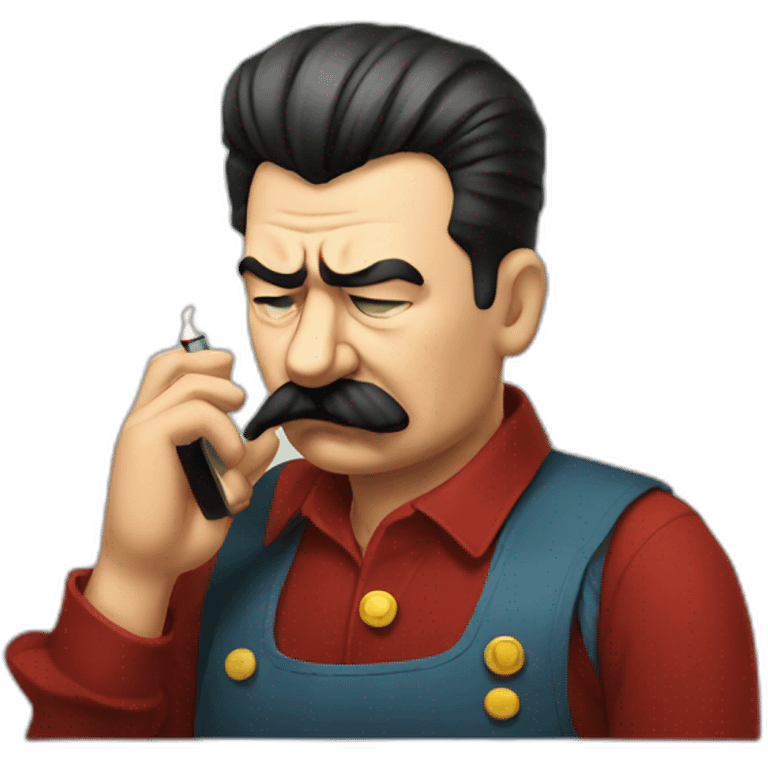 Depressed looking stalin looking at social media on phone and smoking a cigarette emoji