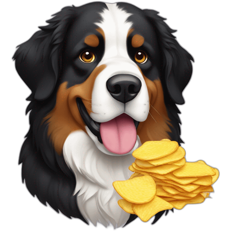 bernese mountain dog drinking bear eating chips emoji