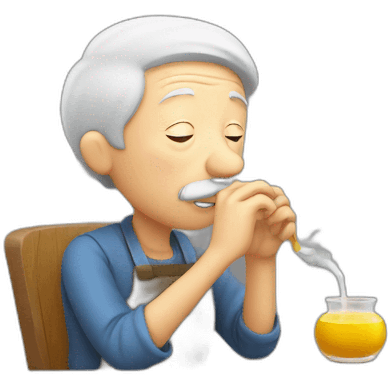 an old person smelling a scent bed emoji