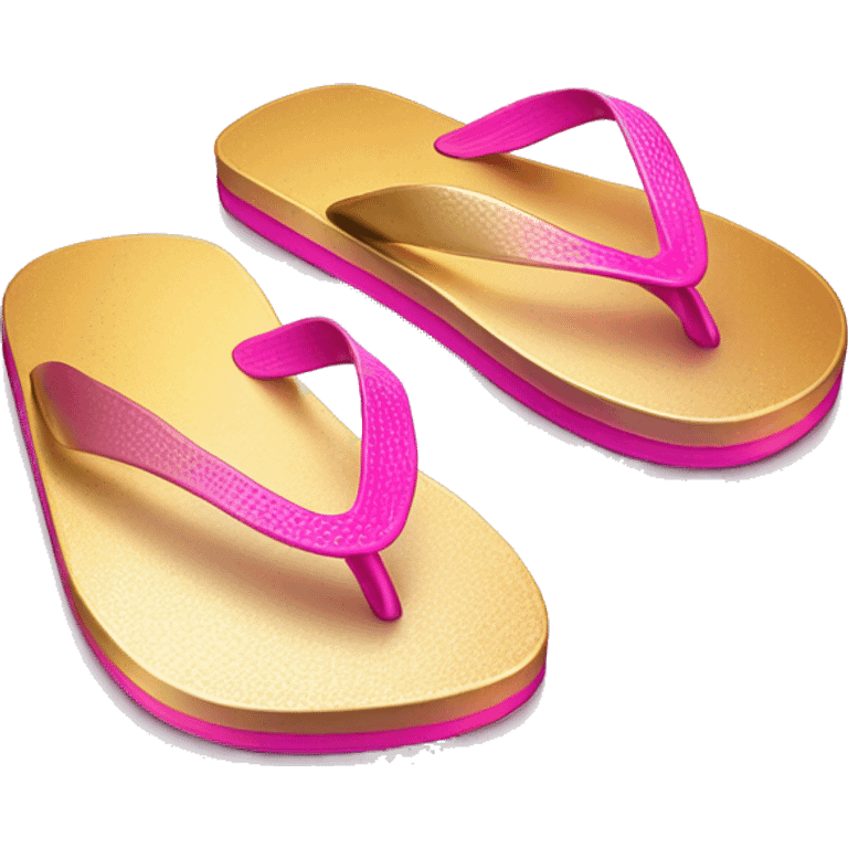 Realistic metallic gold and pink gradient pair of summer flip flops isolated. emoji