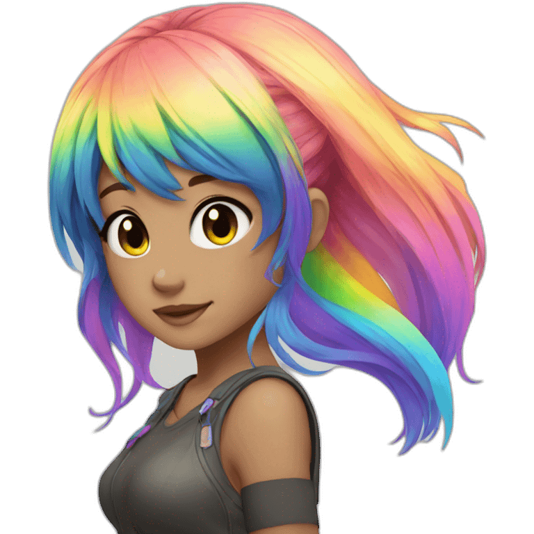 Anime girl with rainbow hair emoji