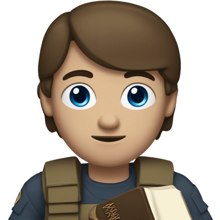 Arm soldier holding a bible. No hat. Brown hair blue eyes emoji