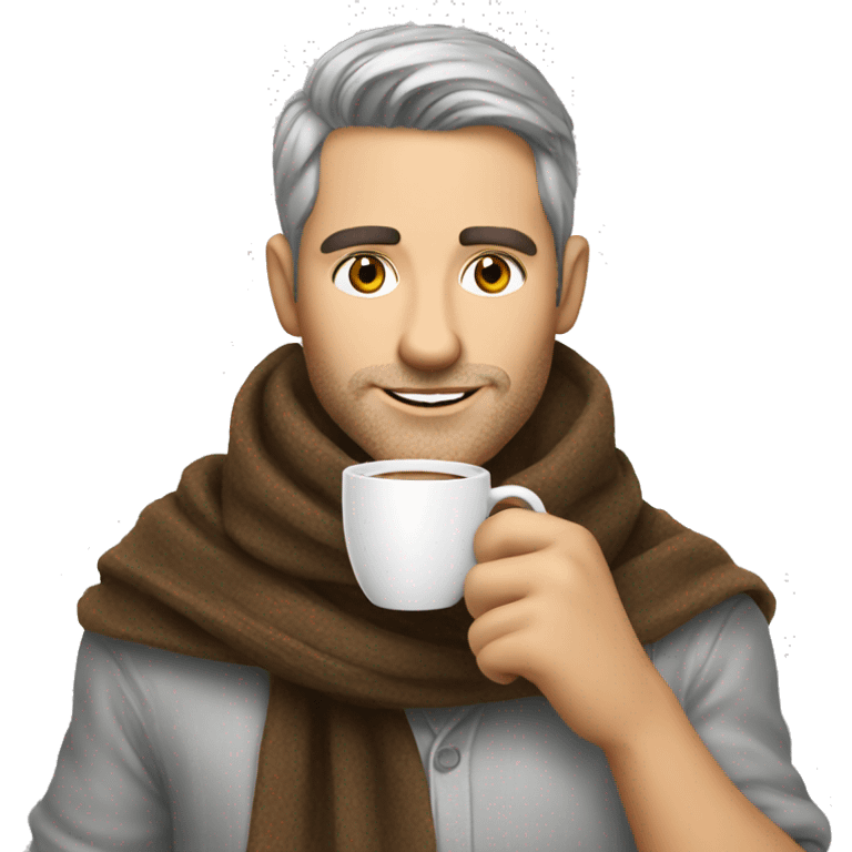 australian male with scarf drinking coffee emoji