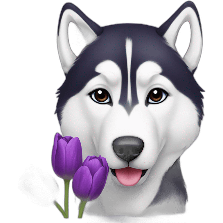 romantic husky with purple-tulip emoji