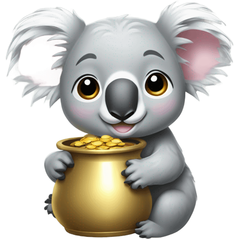 light pink bow on a koala head holding pot of gold emoji