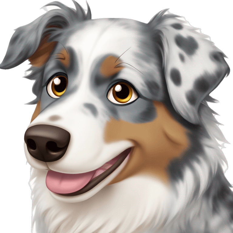 Australian shepherd blue merle with one blue eye and one brown eye with his tongue sticking out￼ emoji