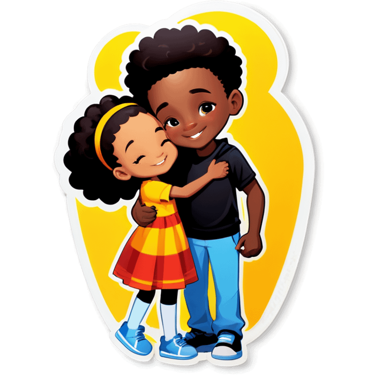 lightsking boy and black girl hugging  emoji