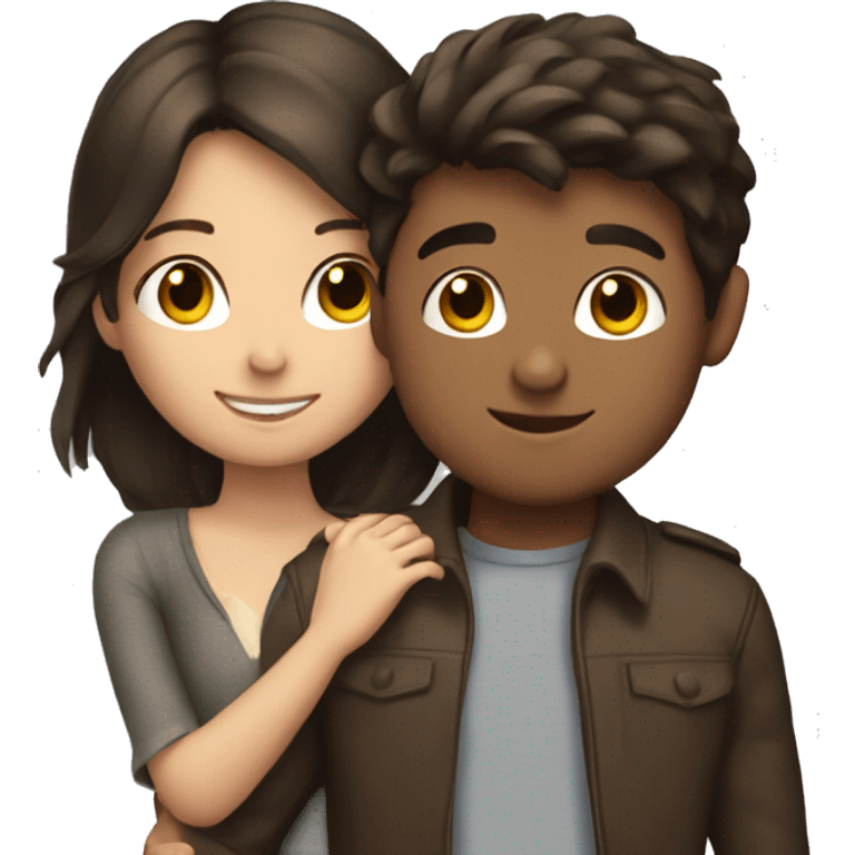 Brunette girl hugging a brunette boy emoji