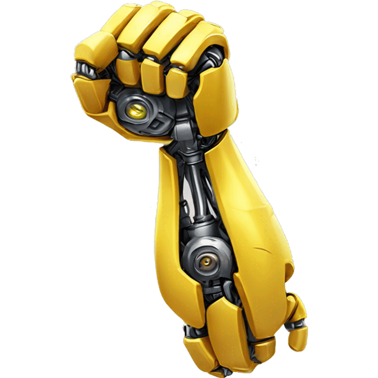 Yellow mechanical cyborg arm that’s flexing bicep emoji