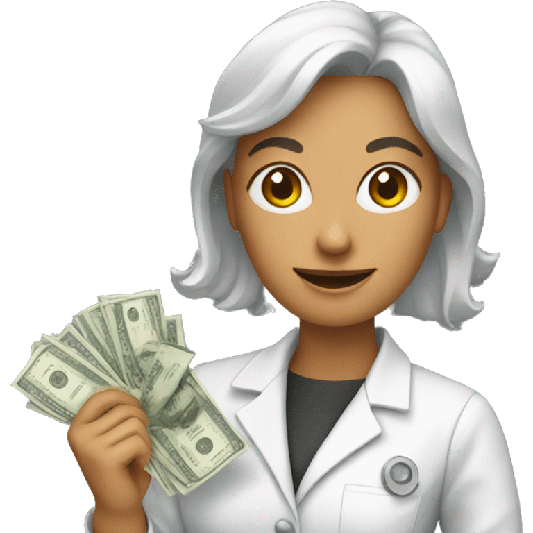 female scientist holding money emoji