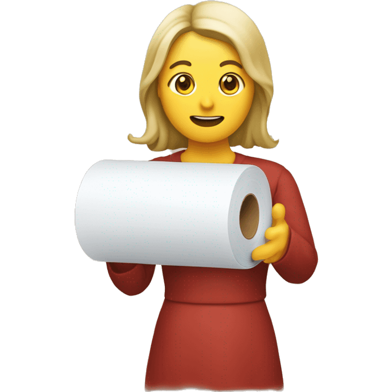 Frau hält Klopapier rolle in der hand und lacht emoji