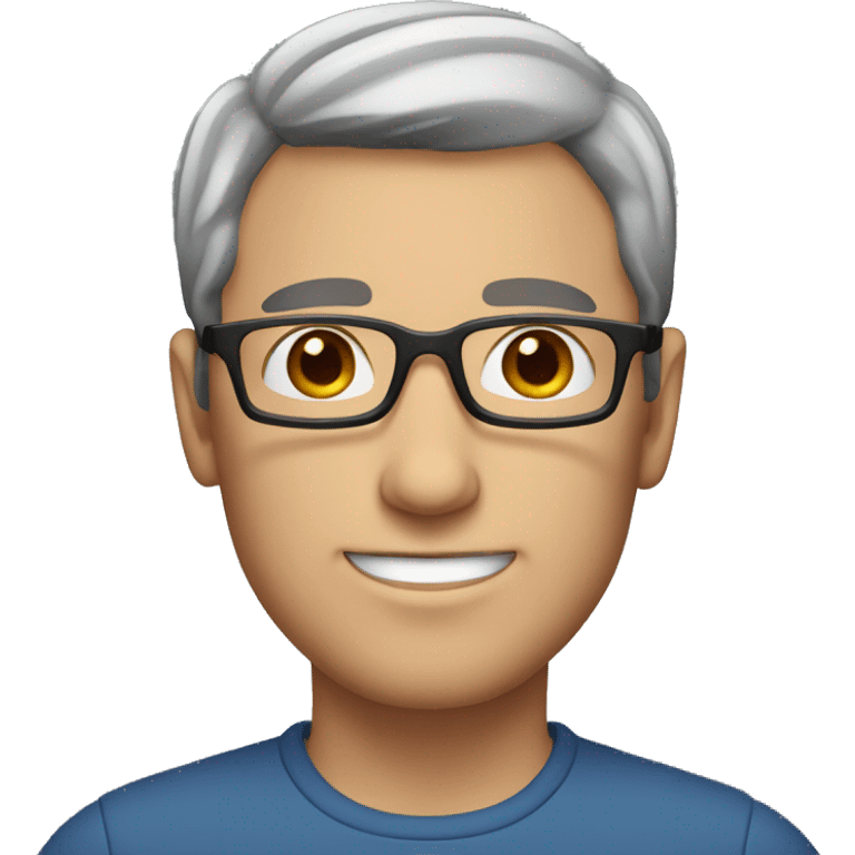 man with short grey and brown hair and brown eyes and glasses emoji