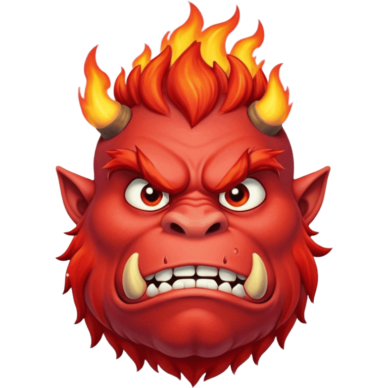 Combine the red ogre emoji, the hot emoji, and the eyes looking emoji into a new emoji emoji