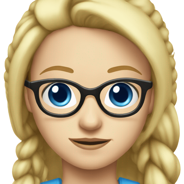 blonde girl portrait with pony tail and glasses blue eyes looking forward emoji