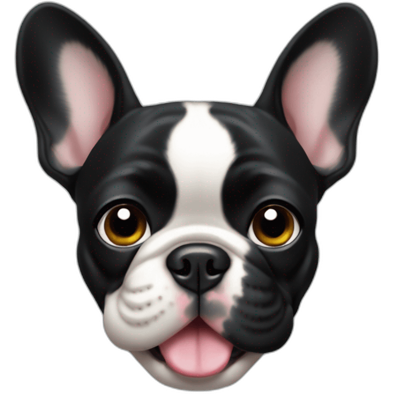 Happy french bulldog half face black hair emoji