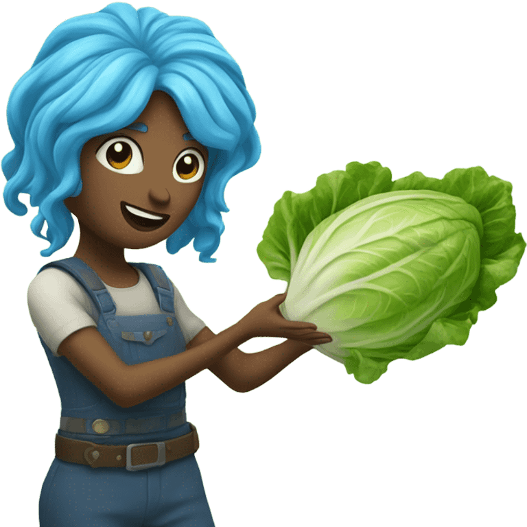 Long blue hair, lettuce ￼ emoji