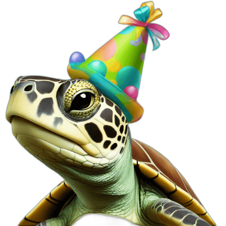 Sea turtle head, wearing party hat in head emoji