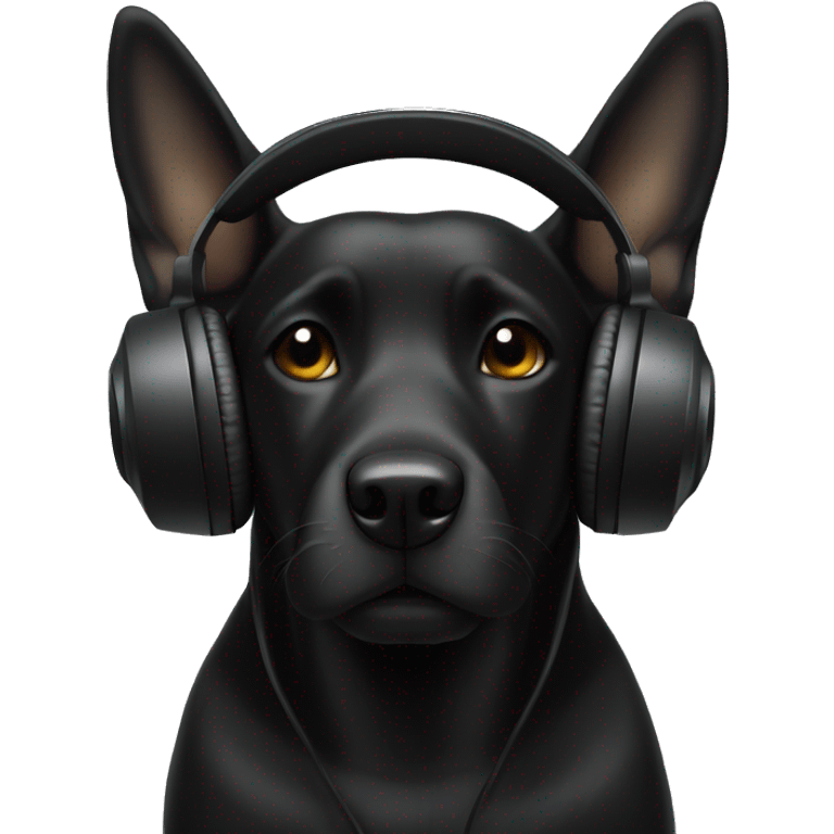 black dog in a black headphones emoji