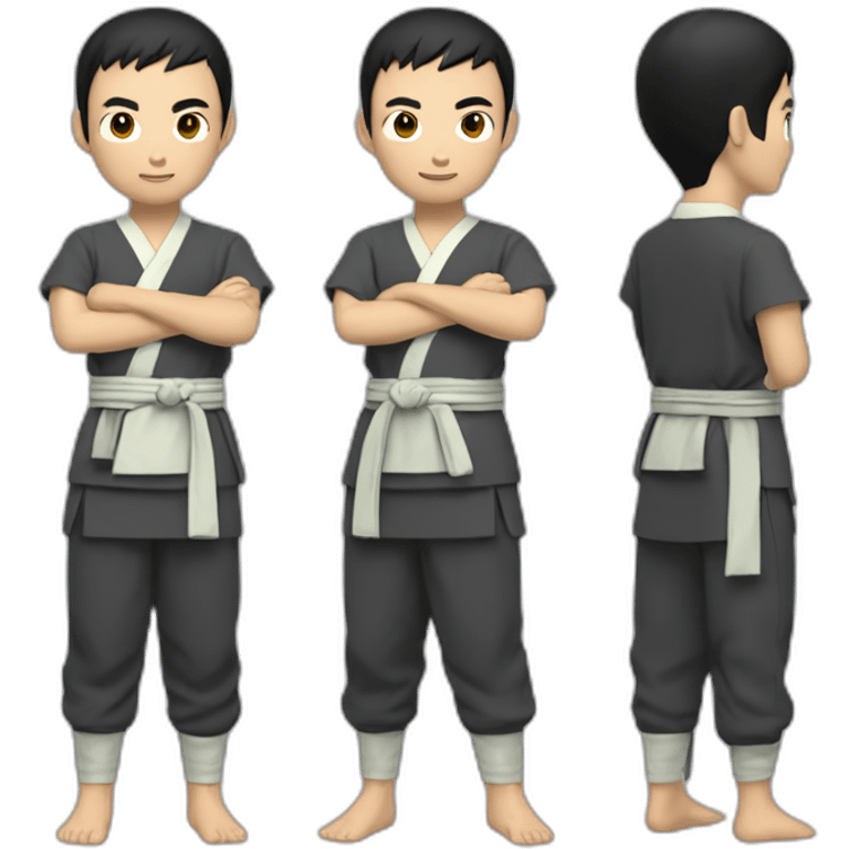 jacken chen, kongfu, full body, front back site three view emoji