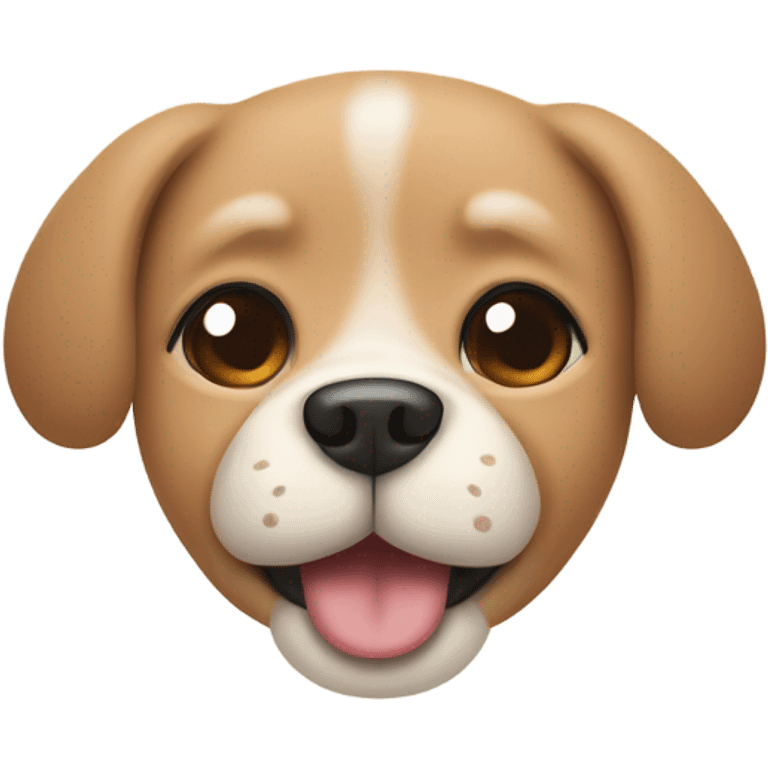 A minimalistic and cute emoji-style illustration of a dog with a round face, floppy ears, and a happy expression. The design should be simple, with soft colors and bold outlines, suitable for use as an emoji emoji