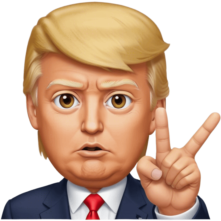 Super realistic Donald Trump pointing finger up, realistic eyes emoji