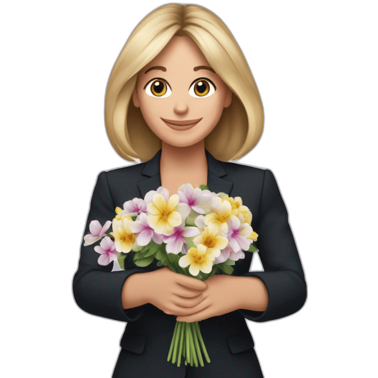 Emmanuelle Macron avec un bouquet de fleurs dans les mains emoji