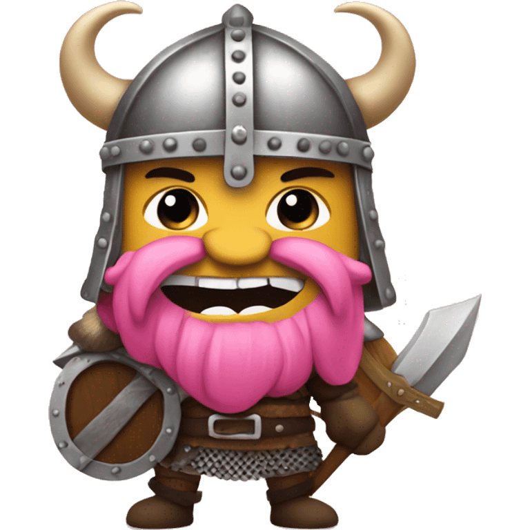 funny viking with metal viking helmet, with a pink tutu emoji