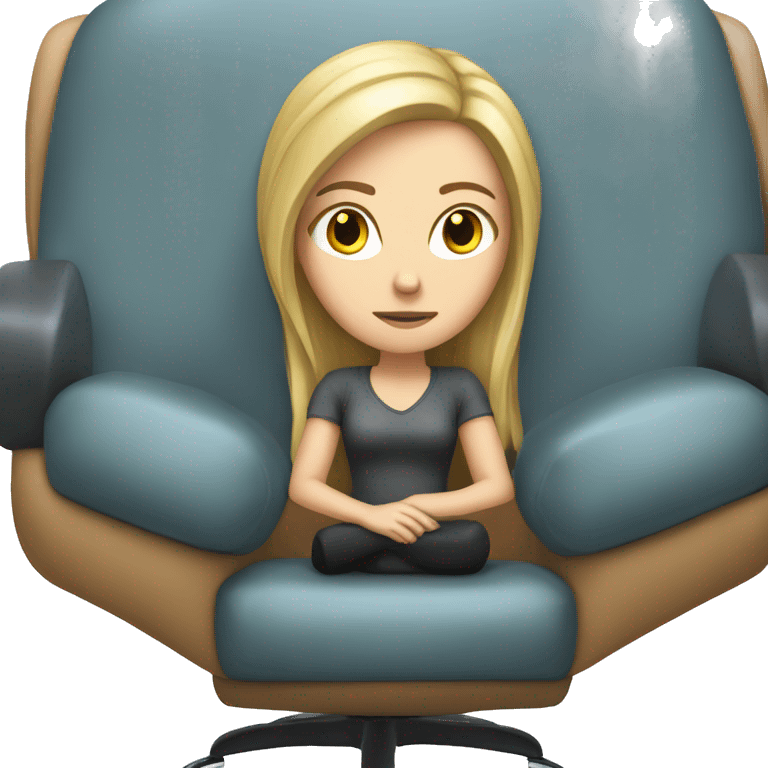 white girl on a big gaming chair thinking  emoji