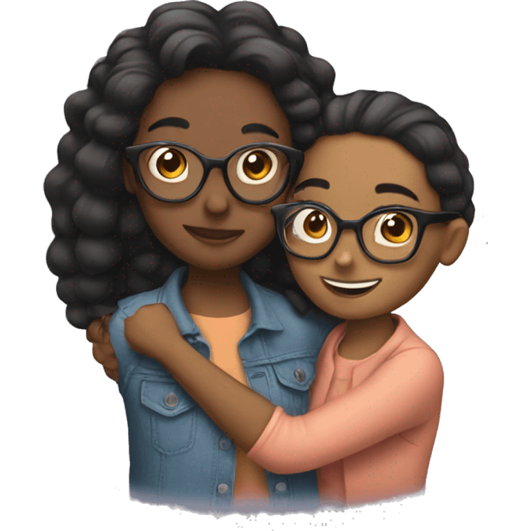 two girls hugging each other one with glasses emoji