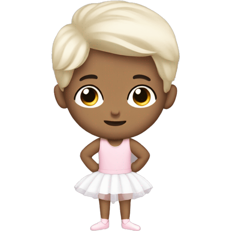 A tiny boy with black hair in a ballerina tutu emoji