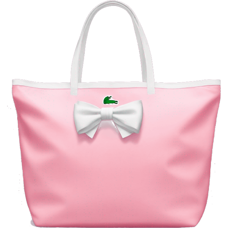 pink lacoste tote bag with one white bow on left side of the bag  emoji