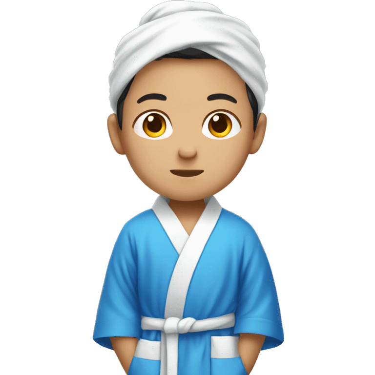 korean boy in white tshirt wearing a blue bath robe emoji