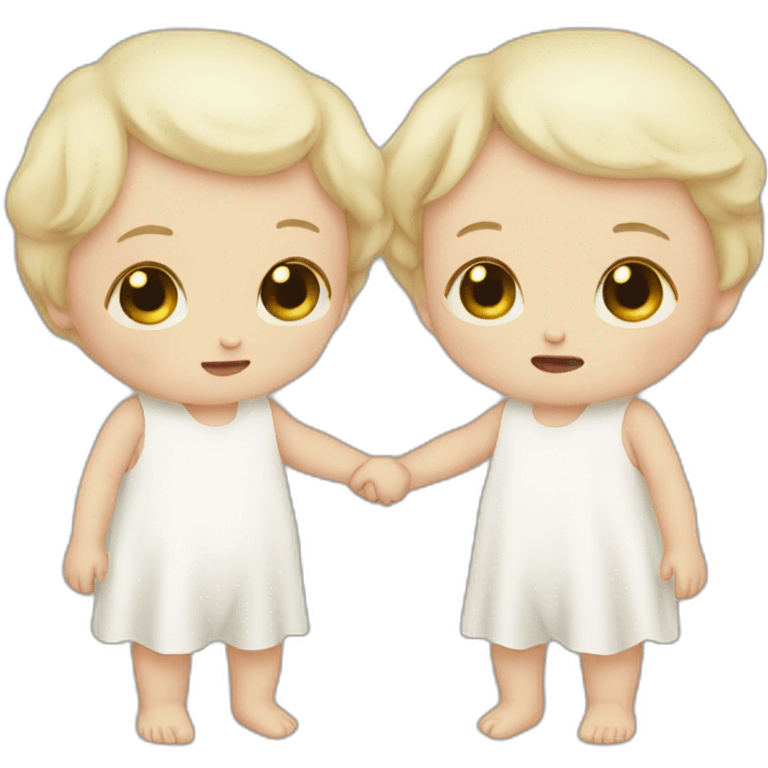 two crying white babies holding hands emoji