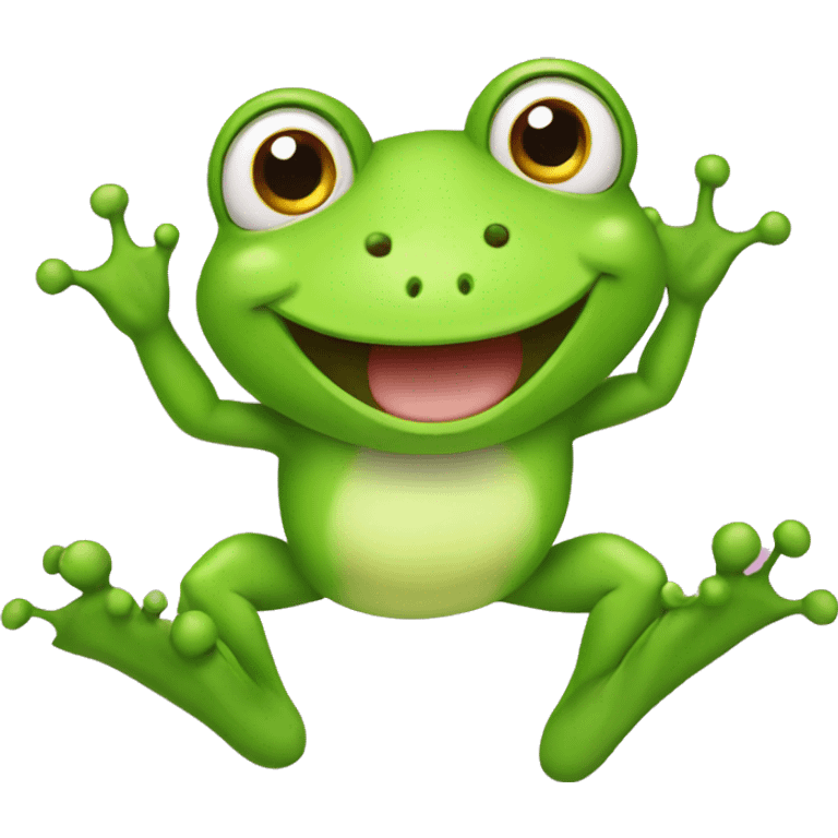 Happy cute frog jumping with four toes and four  emoji