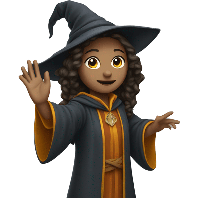 A female young wizard raises right hand emoji