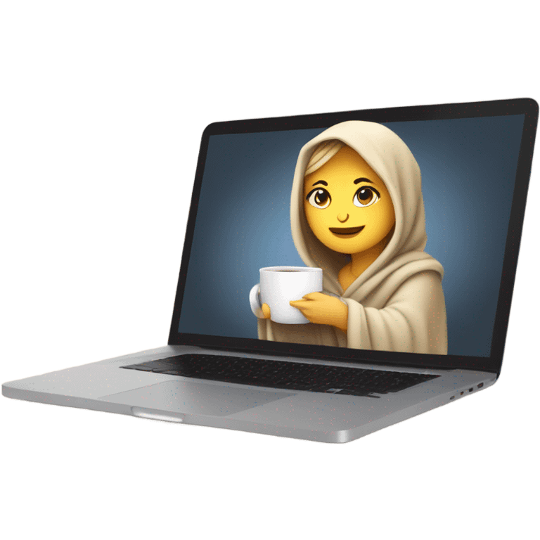 White Girl drinking tea with blanket on a macbook emoji