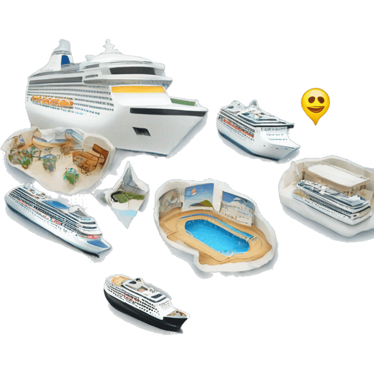 a cruise ship emoji with a map that shows all the places a cruise has taken them emoji