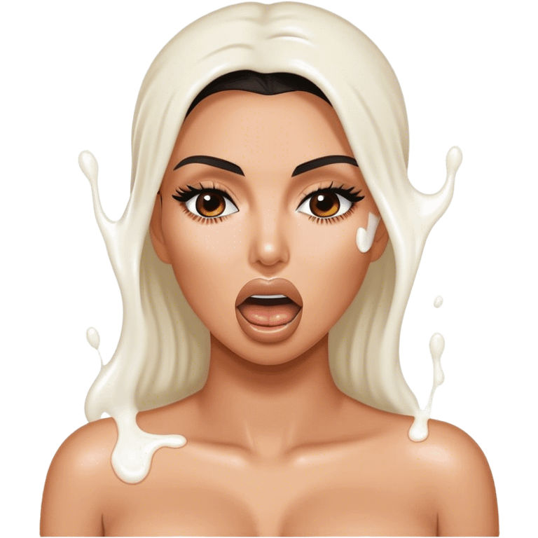 Kim kardashian naked with mouth open with white liquid on face  emoji