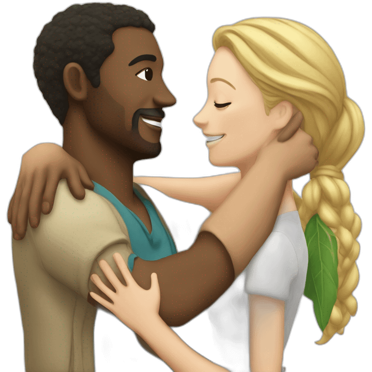 Caribbean man hugging white woman emoji