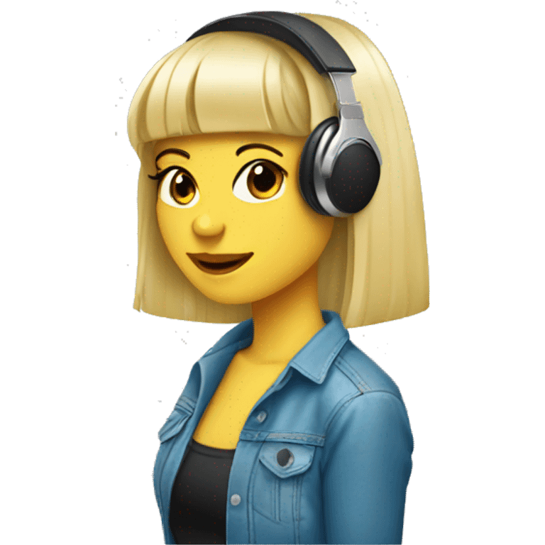 blonde dj girl straight hair with headphones and bangs emoji emoji