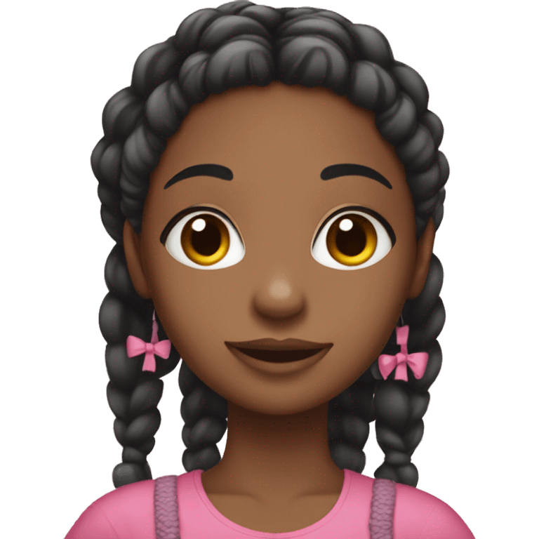 A black girl with braids and wearing pink and loves bows emoji