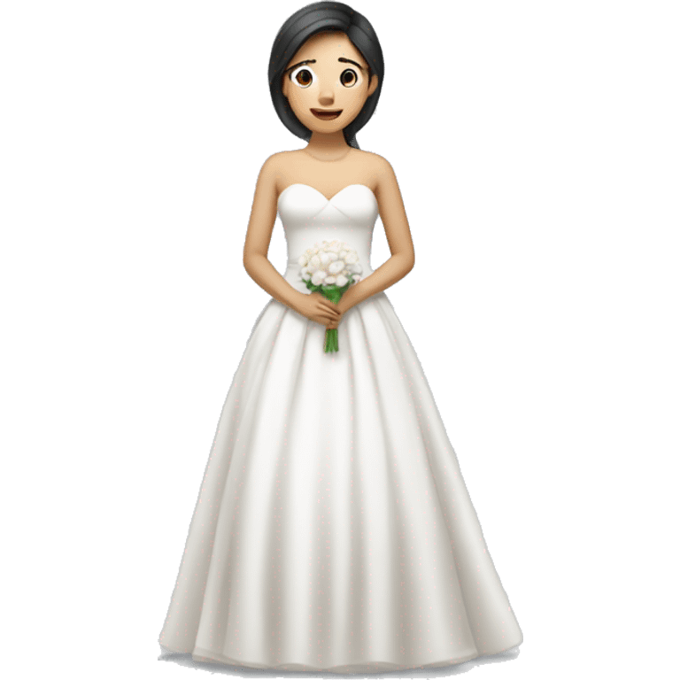 "An Asian girl wearing a wedding dress, standing and looking happy." emoji