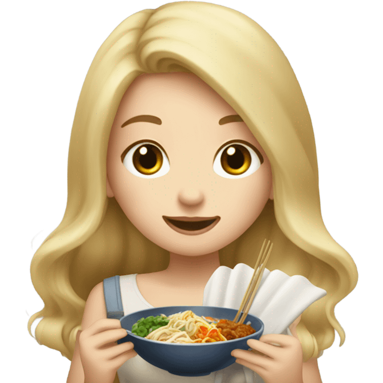  Blonde long hair girl eating Korean food emoji