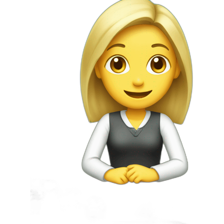 Girl with blonde hair sitting at desk wrapping chocolates with solid green backdrop emoji