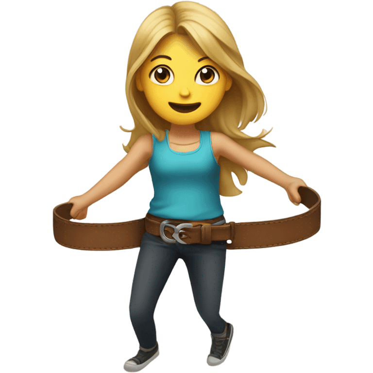 Girl swinging a belt emoji