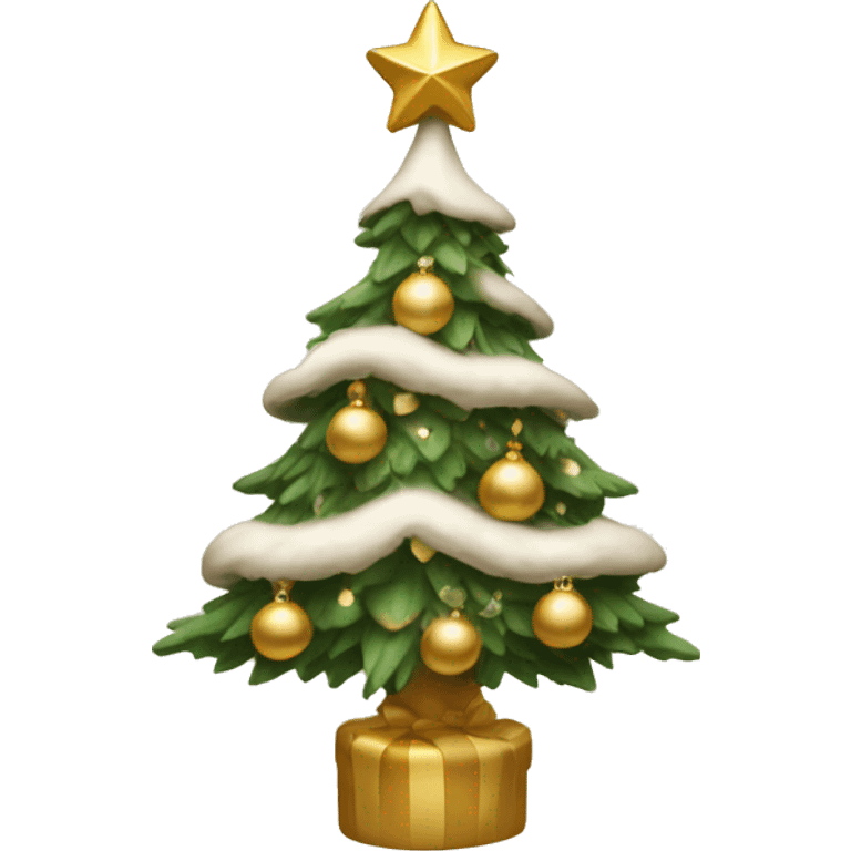 christmas tree with beige and gold decorations and some snow emoji