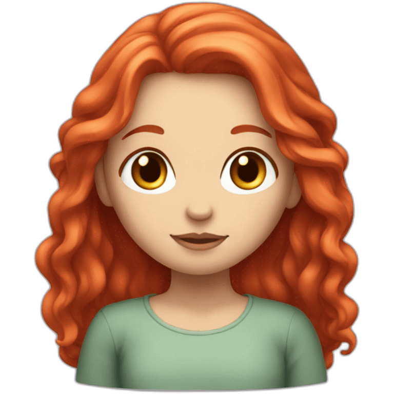 A shy white girl with long red hair emoji