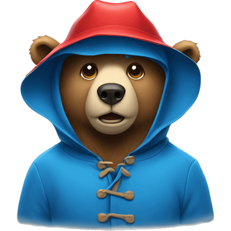 bear wearing red hat and blue rain coat emoji